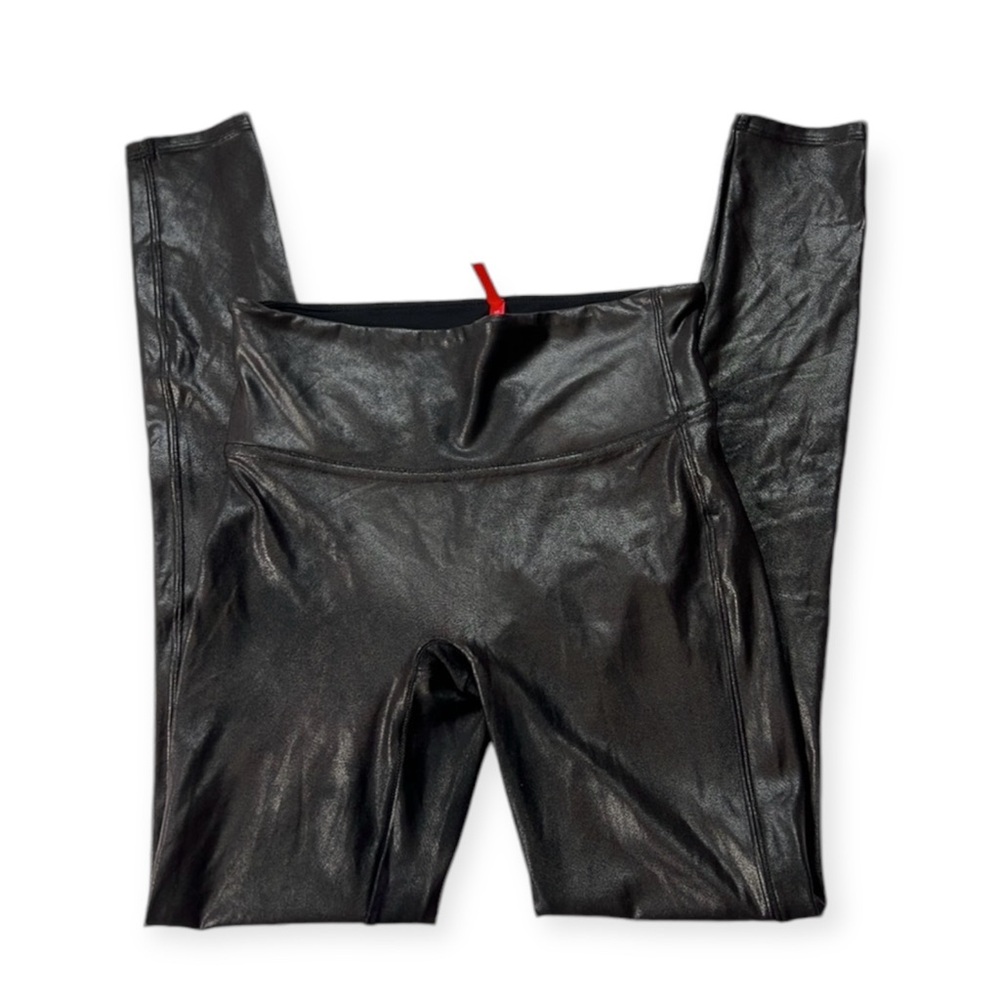 SPANX Black Faux Leather Leggings Women’s Size: Small Shapewear Shiny - Picture 3 of 7